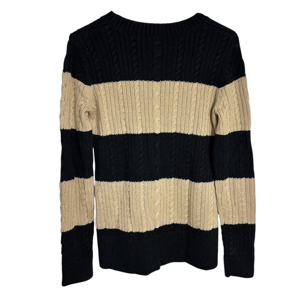 Hanna Andersson Wool-Blend Cable Knit Sweater Women's Medium Navy Beige Preppy - Picture 2 of 5